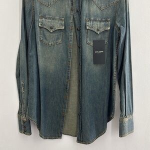 SAINT LAURENT
STONE WASHED DENIM SHIRT WITH SNAP BUTTONS